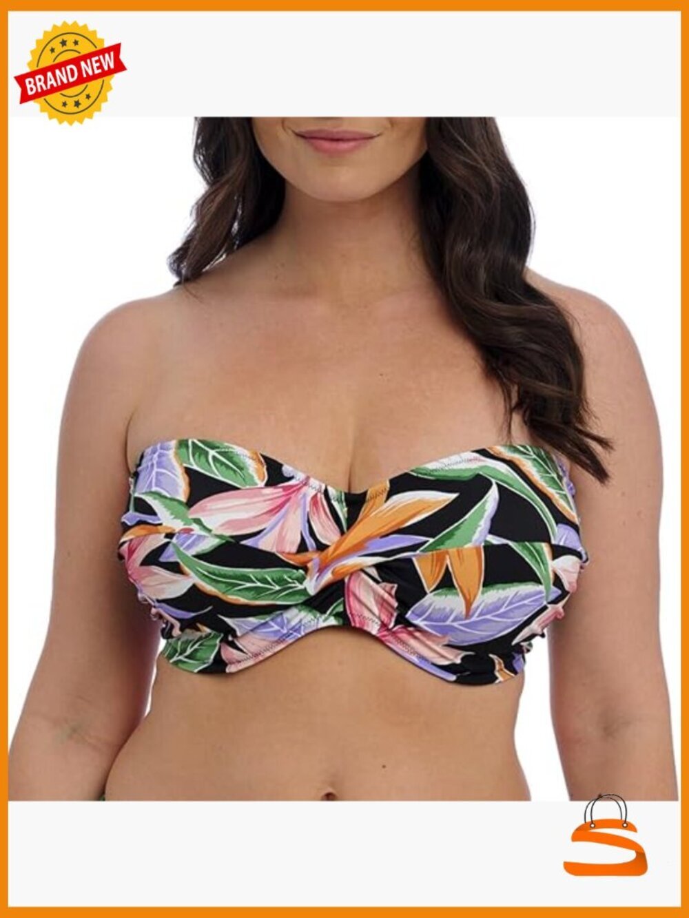 Underwire Twist Bandeau Bikini Top, 38DD, Polyester Blend, Convertible Straps